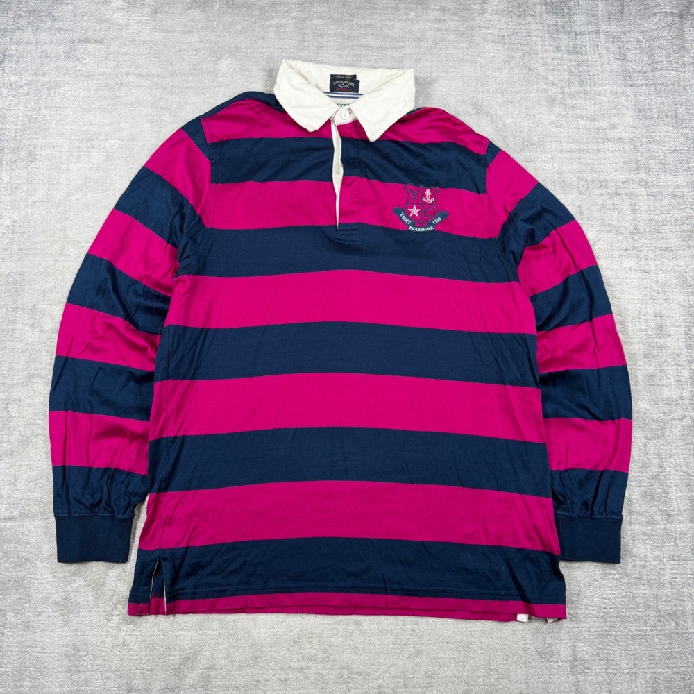 Paul & Shark Shirt Mens Large Pink Striped Yacht Club Long Sleeve Rugby Polo